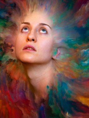 Dış serinin içinde. Duygularla, duygularla, iç dünyayla, yaratıcılıkla ve hayal gücüyle ilgili projelerde kullanılmak üzere kadın portresiyle kaynaştırılmış tasarım.