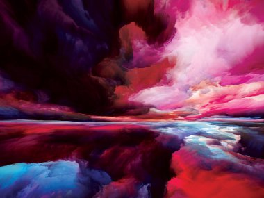 Hayal Dünyası Manzarası. Color Dreams serisi. İç dünya, hayal gücü, şiir, sanat ve tasarım projelerinde kullanılmak üzere boyadan, dokulardan ve gradyan bulutlardan oluşan tasarım