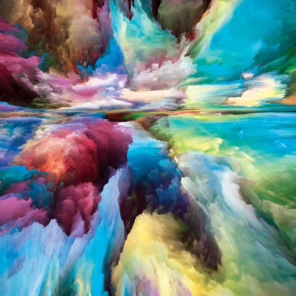 彩色梦 心灵的景观系列 为有关生活 创造力和想象力的项目而对明亮的绘画 运动渐变和超现实的山脉和云彩进行艺术抽象 — 图库照片