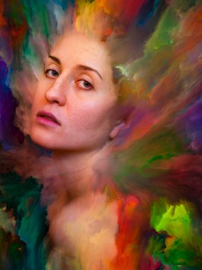 Dış serinin içinde. Duygular, duygular, iç dünya, yaratıcılık ve hayal gücü konularında bir metafor olarak kadın portresiyle birleştirilmiş bir tasarım.