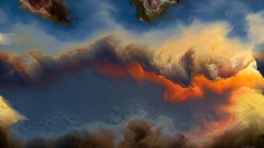 Asla Dağları. İmkansız Gezegen serisi. Sanat, yaratıcılık ve tasarım konusu için canlı tonlar ve degradelerin grafik kompozisyonu