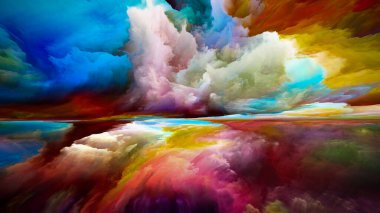 Peyzaj Büyüsü. Color Dreams serisi. İç dünya, hayal gücü, şiir, sanat ve tasarım konularındaki boya, doku ve gradyan bulutların arkaplan kompozisyonu
