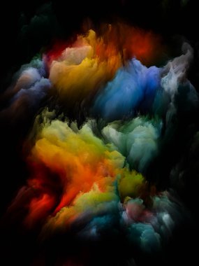 Tablo peyzaj serisi. Yaratıcılık, hayal gücü, iç dünya ve sanat konularında siyah arkaplan üzerine soyut renk etkileşimi