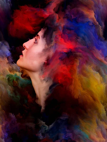 Kadının dünya serisi. Kadın portre bileşimi canlı boya için projeler üzerinde duygular, duygular, iç dünya, yaratıcılık ve hayal gücü ile erimiş