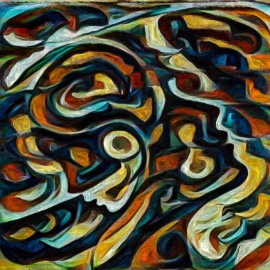 Hepimiz bu işin içindeyiz. İnsan siluetleri, insan durumunun şiirselliği üzerine soyut resim tarzıyla çizilmiştir..