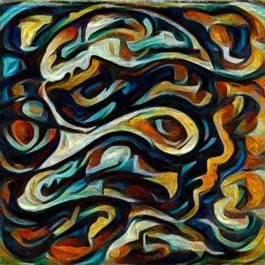 Karışık Kader. Erkek ve kadın yüzleri, insan durumunun şiirselliği üzerine soyut bir şekilde resmedilmiş..