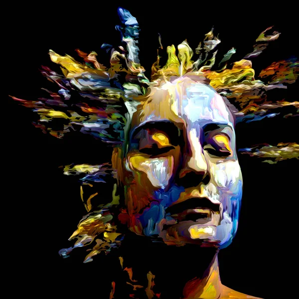 Ausdrucksstarkes Frauenporträt Zusammenspiel Digitaler Farbstriche Zusammenhang Mit Kreativer Energie Leben — Stockfoto