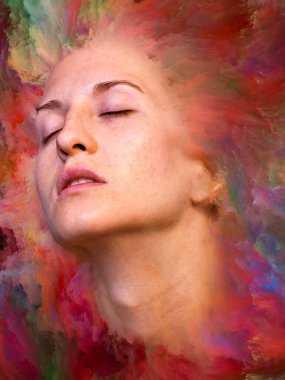 Dünya serisi. Duygular, duygular, iç dünya, yaratıcılık ve hayal gücü konularında kadın portresiyle birleştirilmiş sanatsal soyutlama.