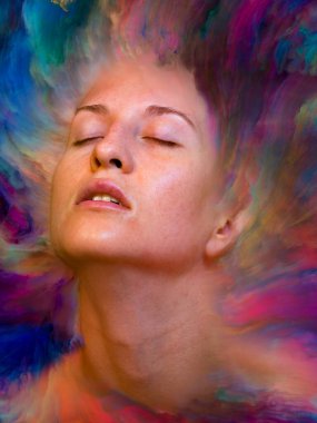 Dünya serisi. Duygular, duygular, iç dünya, yaratıcılık ve hayal gücü konularında kadın portresi ile birleştirilmiş yaratıcı bir düzenleme.