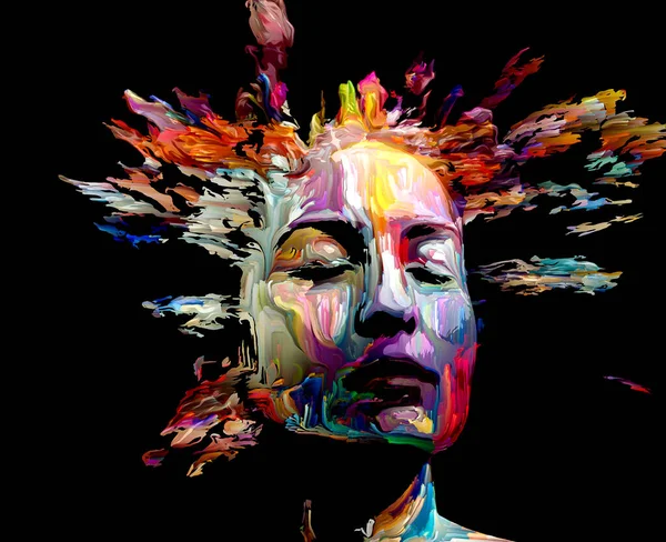 Uttrycksfullt Kvinnoporträtt Samspel Mellan Digitala Färgdrag Relaterade Till Kreativ Energi — Stockfoto