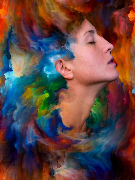 Série Composição Retrato Feminino Fundido Com Tinta Vibrante Para Servir — Fotografia de Stock