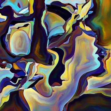 Parçalanmış Self serisi. İnsan yüzü ana hatları ve insan ilişkileri, zihin, psikoloji, iç dünya, yaratıcılık, zihinsel hastalık ve sanat konularındaki renkli şablon kompozisyonu.