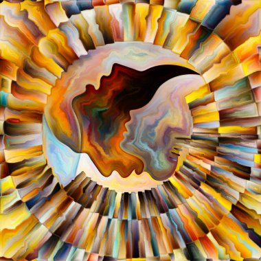 İç Kuvvetler serisi. İç güçler ve ruhsal enerjiler üzerine karanlık ve aydınlık siluetlerin renkli soyutlanması ve şekiller