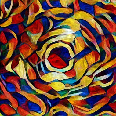 Sanat serisi deseni. Yaratıcılık ve sanat konusunda dijital tuvalde oluşturulan soyut desen, şekiller ve renk elementleri.