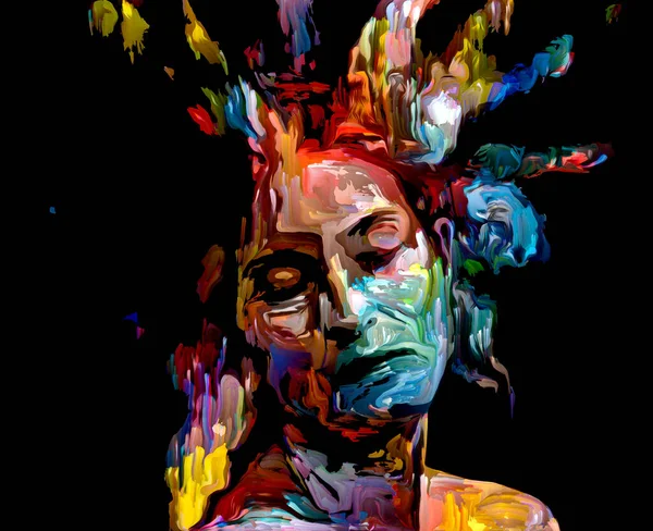 Expressive Female Portrait Arrangement Digital Paint Strokes Theme Creative Energy — Stock Photo, Image