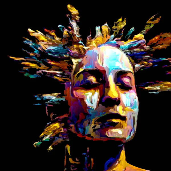 Ausdrucksstarkes Frauenporträt Zusammenspiel Digitaler Farbstriche Zusammenhang Mit Kreativer Energie Leben — Stockfoto