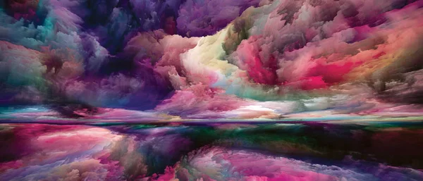 魂は多色です 心の風景 シリーズ 創造性と想像力に関連する明るい塗料 運動勾配とシュールな山と雲の配置 — ストック写真