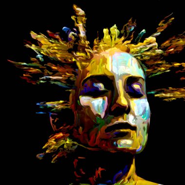 Etkileyici bir kadın portresi. Dijital boya darbelerinin bileşimi hayattaki yaratıcı enerji ve sanatla ilişkili.