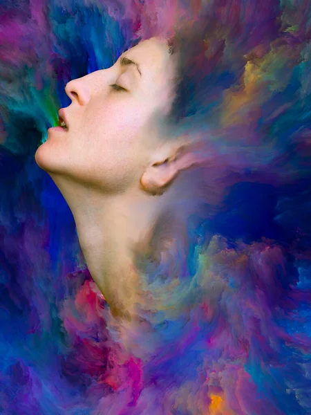 Her World Series Design Composed Female Portrait Fused Vibrant Paint — Stock Photo, Image