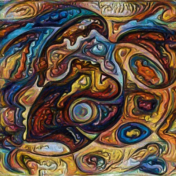 Hepimiz bu işin içindeyiz. İnsan siluetleri, insan durumunun şiirselliği üzerine soyut resim tarzıyla çizilmiştir..