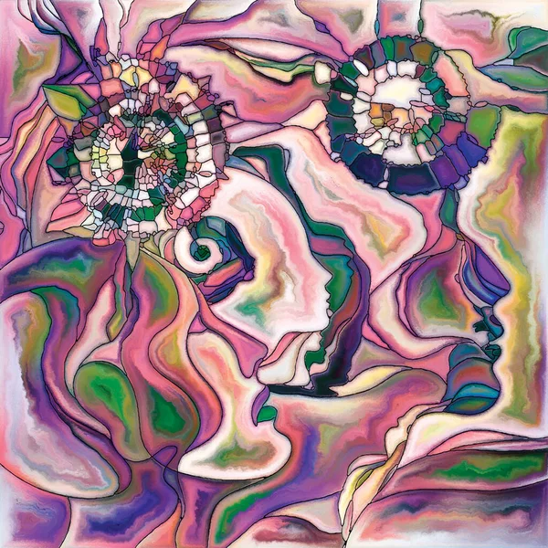 Płótna Bliska Abstrakcyjna Kompozycja Twarzy Symboli Kolorowym Stylu Malarskim Odpowiednia — Zdjęcie stockowe