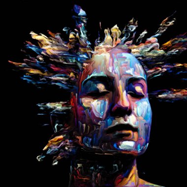 Etkileyici bir kadın portresi. Dijital boya darbelerinin bileşimi hayattaki yaratıcı enerji ve sanatla ilişkili.