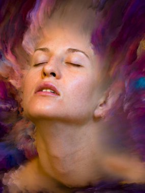 Dünya serisi. Duygular, duygular, iç dünya, yaratıcılık ve hayal gücü konularında kadın portresi ile birleştirilmiş yaratıcı bir düzenleme.