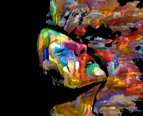 Uttrycksfullt Kvinnoporträtt Sammansättning Digitala Färgstreck För Temat Kreativ Energi Livet — Stockfoto