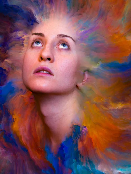 Serie Kreative Anordnung Weiblicher Porträts Verschmolzen Mit Lebendiger Farbe Als — Stockfoto