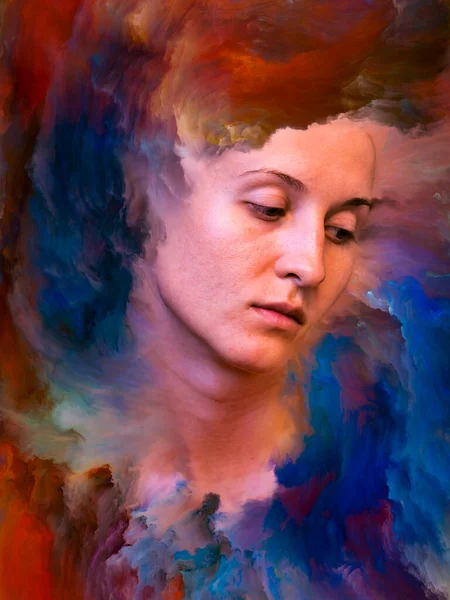 Her World Series Backdrop Female Portrait Fused Vibrant Paint Subject — Stock Photo, Image
