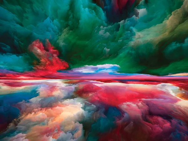 Hayalet Dağları. Gerçekliğe Kaçış dizisi. Manzara, hayal gücü, yaratıcılık ve sanat konuları için gerçeküstü gün batımı renkleri ve dokularının kompozisyonu