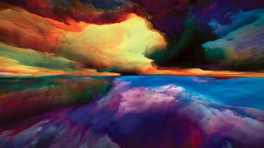 Peyzaj Büyüsü. Color Dreams serisi. İç dünya, hayal gücü, şiir, sanat ve tasarım konularındaki boya, doku ve gradyan bulutların arkaplan kompozisyonu