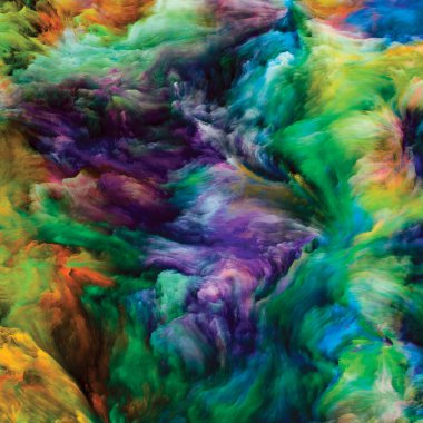 Renkli girdap serisi. Yaşam, yaratıcılık ve sanat üzerine tuvalin üzerindeki sıvı boyanın renkli hareketlerinden oluşan tasarım.