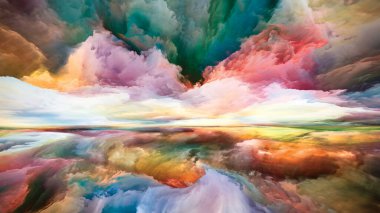 Çoklu Renkli Peyzaj. Color Dreams serisi. İç dünya, hayal gücü, şiir, sanat ve tasarım teması üzerine boya, doku ve gradyan bulutların bileşimi