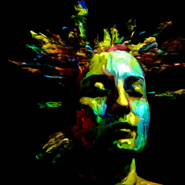 Wyraźny Kobiecy Portret Konstrukcja Tła Cyfrowych Pociągnięć Farbą Temat Energii — Zdjęcie stockowe