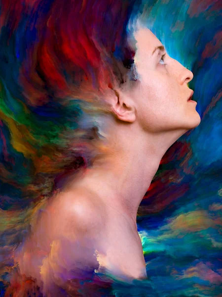 Her World Series Backdrop Design Female Portrait Fused Vibrant Paint — Stock Photo, Image