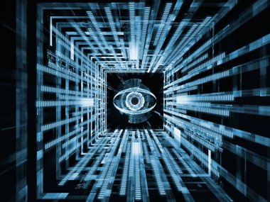 Dizi izliyor. göz, hareket yollar ve fraktal desen simgesinin 3D resmi ve bilgi teknolojisi, güvenlik, gizlilik, iletişim projelerde kullanıma uygun