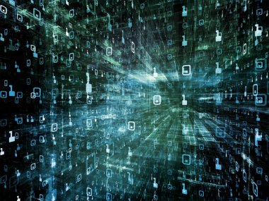 Digital City serisi. Bilgisayarlar, bilim, sanal gerçeklik ve modern teknoloji projeleriyle kullanılacak üç boyutlu fraktal ve sayılardan oluşan sanatsal arkaplan
