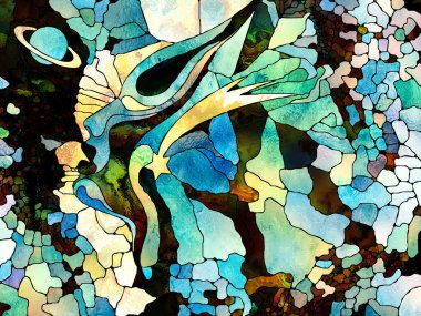 Lekeli Glass Forever serisi. Sanat, uzay bölünmesi ve tasarım ile mecazi ilişkisi olan renk parçaları, şekil desenleri ve sembollerin bileşimi