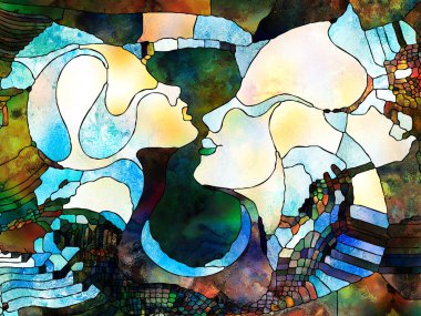 Lekeli Glass Forever serisi. Sanat, uzay bölünmesi ve tasarım konularındaki renk parçalarından, şekil şekillerinden ve sembollerden oluşan soyut tasarım