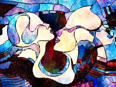 Vitray sonsuza dek serisi. Renk parçaları, şekil desen ve resim, Uzay Bölümü ve tasarım projeleri için simgelerden oluşan kompozisyon