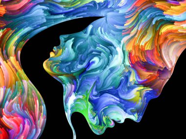 Renkler içinde bizi serisi. İnsan profilleri ve swirls duygu, tutku, arzu, duygu, iç dünya, hayal gücü ve yaratıcılık konusunda renkli boya