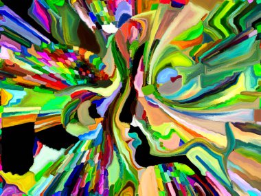 Lekeli Glass Forever serisi. Sanat, uzay bölünmesi ve tasarım konularında bir kavram metaforu olarak renk parçaları, şekil desenleri ve sembollerin yaratıcı düzenlenmesi