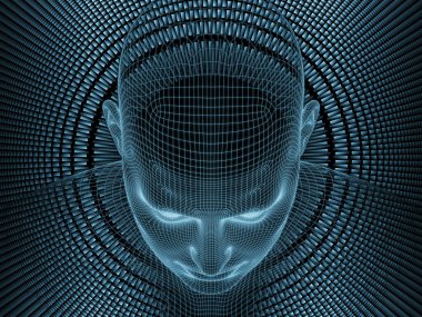 Zihin serisi yayılıyor. insan zihni, yapay zeka ve sanal gerçeklik konusunda insan baş ve fraktal deseninin 3D render