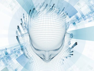 3D render - zihin alan serisi. Tel kafes insan modeli ve fraktal patters yapay zeka, bilim ve teknoloji konusunda başkanı bileşimi