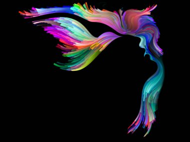 Kuş zihin serisi. Yaratıcılık, hayal gücü, Maneviyat ve sanat konusunda renkli boya ile yürütülen kadın ve kuş profil soyut tasarım yapılmış