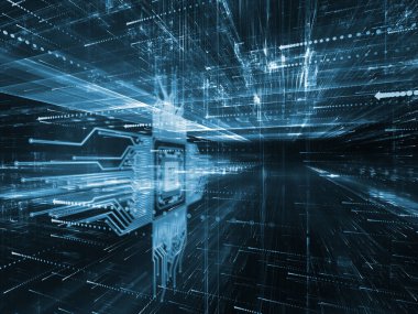 Sanal uzay serisi. Zemin 3d veri bulut bilgi teknolojisi, bilgisayar ve iletişim konusunda perspektif içinde Cpu simgesiyle