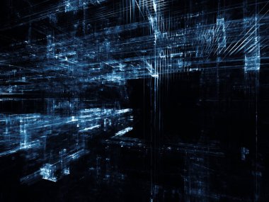 Sanal uzay serisi. Görsel kompozisyon 3d fraktal tasarım perspektif için hoş bilgi teknolojisi, bilgisayar ve iletişim üzerine çalışıyor