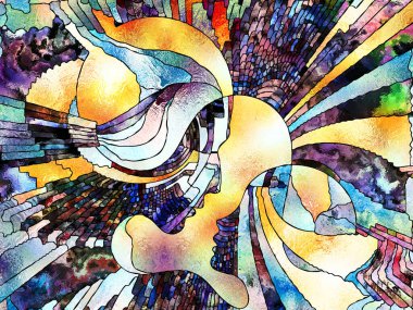 Lekeli Glass Forever serisi. Sanat, uzay bölünmesi ve tasarım konularındaki renk parçaları, şekil desenleri ve sembollerin arkaplan bileşimi