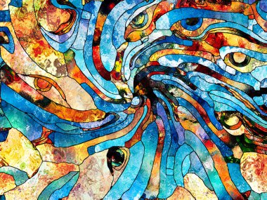 Lekeli Glass Forever serisi. Sanat, uzay bölünmesi ve tasarım üzerine çalışmalar için renk parçaları, şekil desenleri ve sembollerin görsel olarak memnun edici bileşimi